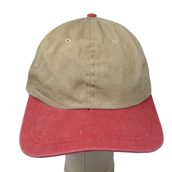San Son Men's Slideback Hat Tan Red Size OSFA Blank Vent Holes Adjustable - Picture 1 of 7